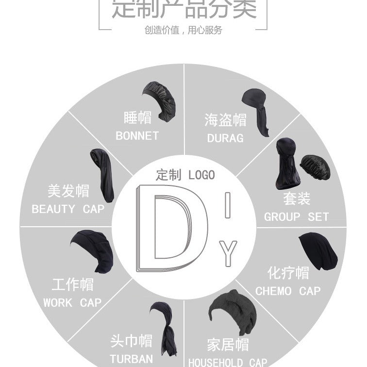 Factory Direct Sales Silk Strap Pirate Hat Turban Hat Bag Turban Custom Printed Logo Cross-Border Hat