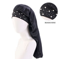AliExpress hot sale starry Pearl Diamond wide-brimmed satin nightcap long hair care cap long hair shower cap