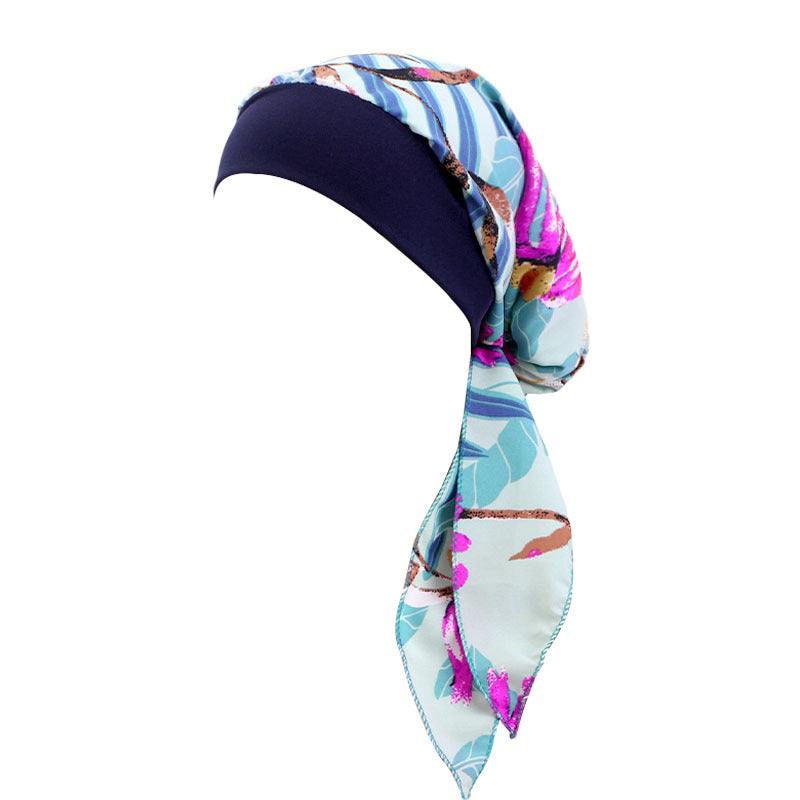 Ethnic Style Tie Tape Cap Elastic Wide Ribbon Baotou Cap Chemotherapy Cap Household Cap JDT-329C