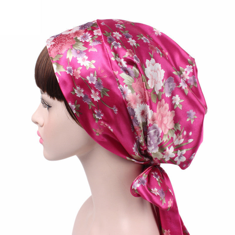 Cross-border source satin printed turban women's bandage turban hat pastoral style streamer braid hat TJM-226