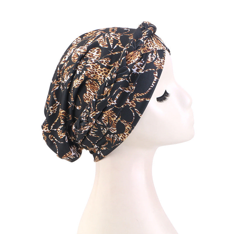 Cross-border New Printed Twist Braid Double Cross Twist Hat Bohemian Style Small Hat Stretch Baotou Hat