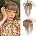 Clip in Bangs 100% Human Hair Toppers 360°3D Hair Pieces Clip On Air Bangs Extensions