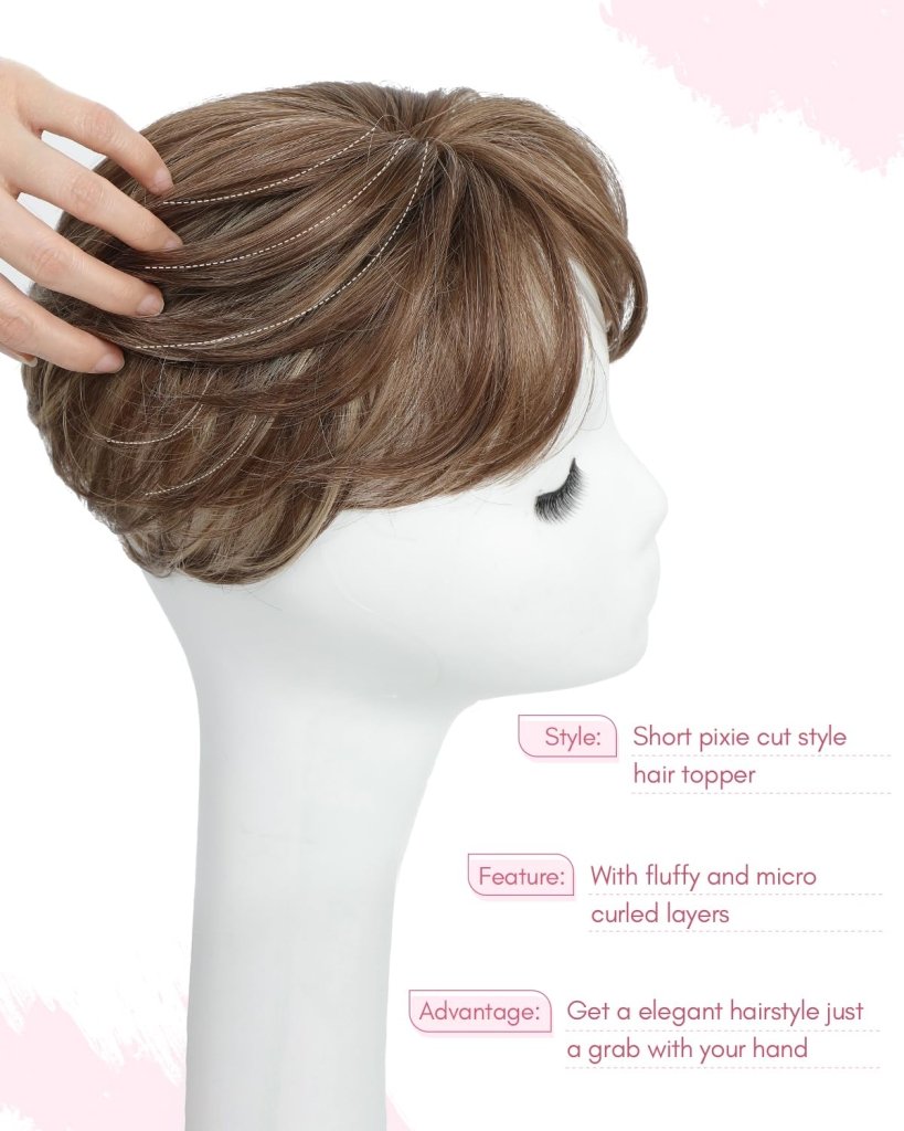 Hair Topper Short Pixie Cut Pieces for Women with Thinning Human Hair Wigs