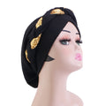Cross-Border Solid Color Sequin Braided Cross-Turban Hat Small Hat Head Wrap Hair Protection Hat Jdt-429F