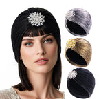 Vintage Alloy Diamond Pleated Gold-Stamped Turban Hat Ethnic Headwrap Tjm-79G