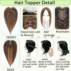Hair Toppers for Women Real Human Hair 360° No Bangs Upgrade Lace Base Human Hair Toppers
