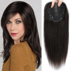 Postiches pour femmes en cheveux humains naturels, densité 150 %, à clips, base suisse 10 × 12 cm, perruque de complément capillaire pour femmes souffrant d'amincissement des cheveux (12 pouces, 1B#)