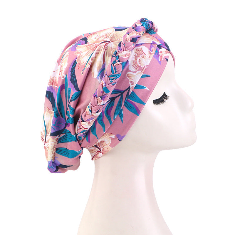 Cross-border New Printed Twist Braid Double Cross Twist Hat Bohemian Style Small Hat Stretch Baotou Hat