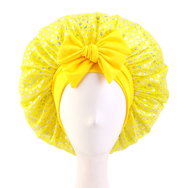 New Sequin Elastic Ribbon Satin Nightcap Headband Turban Beauty Hair Care Cap Jdb-301T