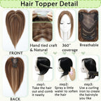 Hair Toppers for Women Real Human Hair 360° No Bangs Upgrade Lace Base Human Hair Toppers