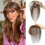 Clip in Bangs 100% Human Hair Toppers 360°3D Hair Pieces Clip On Air Bangs Extensions