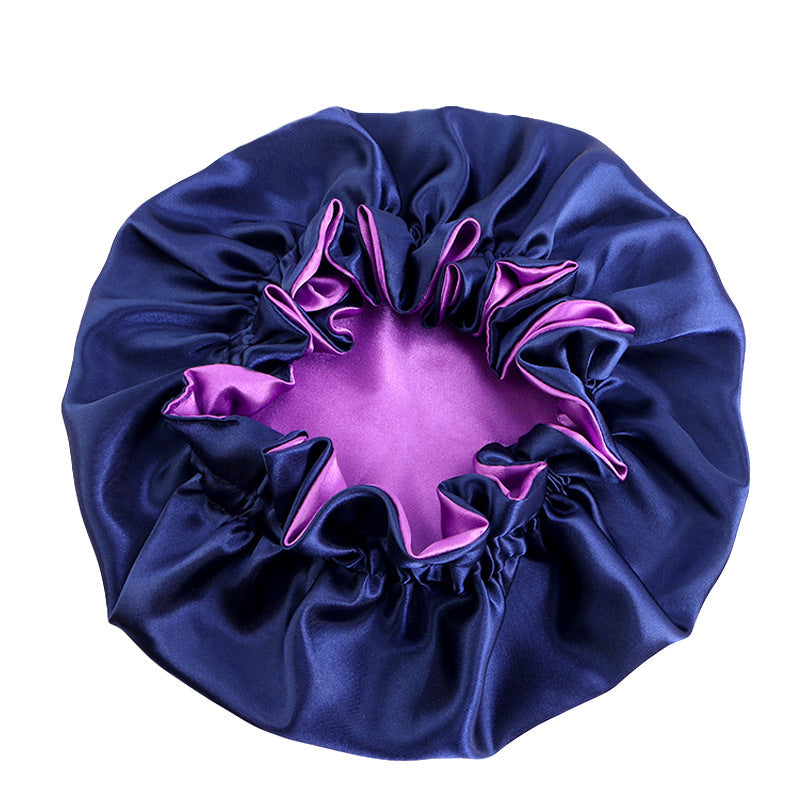 Wooden ear satin double-layer nightcap African style contrast color headscarf cap home round cap solid color beauty perm cap