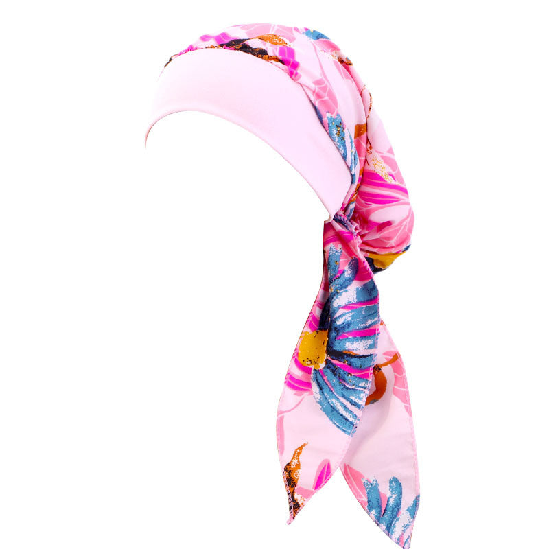Ethnic Style Tie Tape Cap Elastic Wide Ribbon Baotou Cap Chemotherapy Cap Household Cap JDT-329C
