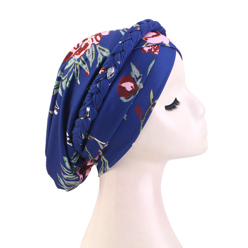 Cross-border New Printed Twist Braid Double Cross Twist Hat Bohemian Style Small Hat Stretch Baotou Hat