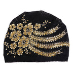 Lace Beaded Sequin Floral Turban Hat, Base Hat, Head Wrap Hat, Mesh Hair Protection Hat Jdt-523