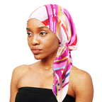 Fashionable Printed Ear-Covering Hat, Satin Turban, Tie-Back Chemotherapy Cap, Hair Protection Cap