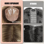 Hair Toppers for Women Real Human Hair 5"*5.5"Large Coverage Brown with Blond Highlight Hair Topper No Bangs