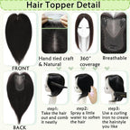 Hair Toppers for Women Real Human Hair 360° No Bangs Upgrade Lace Base Human Hair Toppers