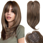 Short Layered Hair Topper with Bangs for Women with Thinning Hair 14 Inch 100% Human Hair Wigs Piece