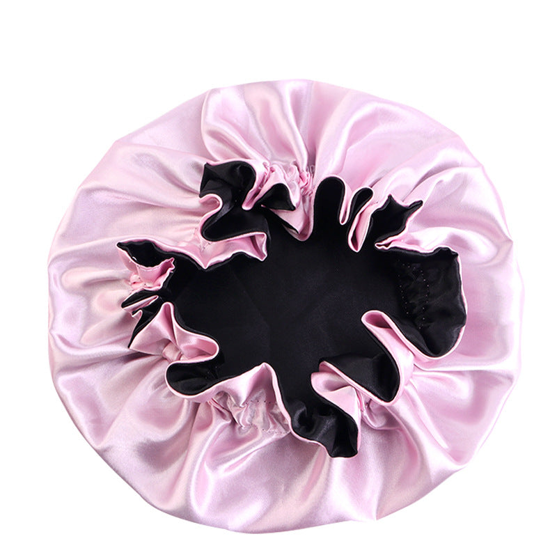 Auricularie Edge Color Solid Color Double Layer Nightcap Contrast Color Tapis Hat Silk Beauty Care Cap JDB-443A-2