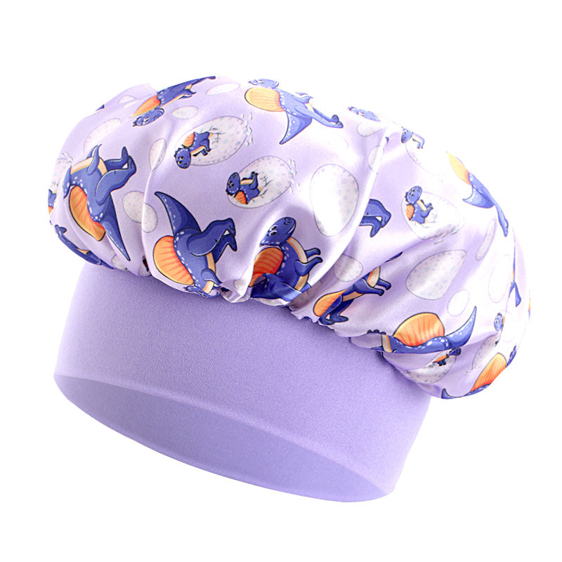 Cross-border children's cartoon colored nightcap dinosaur print baby headscarf hat hair care cap JDKB-21A-5