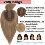 Human Hair Toppers For Women 100% Remy Topper With/Without Bangs 13*15CM Silk Base Clip In Topper 14inch - Blonde