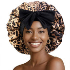 Cross-Border Large Leopard Print Ribbon Sleep Cap, Knotted Hair Protection Cap, Tie-On Shower Cap, Postpartum Cap Jdb-408J-2