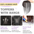 Clip in Bangs 100% Human Hair Toppers 360°3D Hair Pieces Clip On Air Bangs Extensions