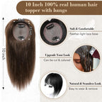 Hair Toppers Real Human Hair 10 inch with Bangs for Women Thinning Hair Dark Grey