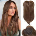 Short Layered Hair Topper with Bangs for Women with Thinning Hair 14 Inch 100% Human Hair Wigs Piece