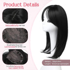 Short Layered Hair Topper with Bangs for Women with Thinning Hair 14 Inch 100% Human Hair Wigs Piece