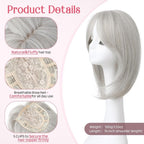 Short Layered Hair Topper with Bangs for Women with Thinning Hair 14 Inch 100% Human Hair Wigs Piece