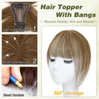 Clip in Bangs 100% Human Hair Toppers 360°3D Hair Pieces Clip On Air Bangs Extensions