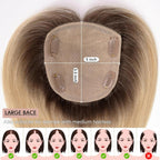 Hair Toppers for Women Real Human Hair 5"*5.5"Large Coverage Brown with Blond Highlight Hair Topper No Bangs