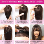 Hair Toppers Real Human Hair 10 inch with Bangs for Women Thinning Hair Dark Grey