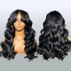 Perruques Ondulées Longues Noires Amples 100% Cheveux Humains