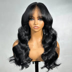 Perruques Ondulées Longues Noires Amples 100% Cheveux Humains