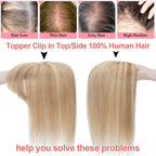 Human Hair Toppers For Women 100% Remy Topper With/Without Bangs 13*15CM Silk Base Clip In Topper 14inch - Blonde