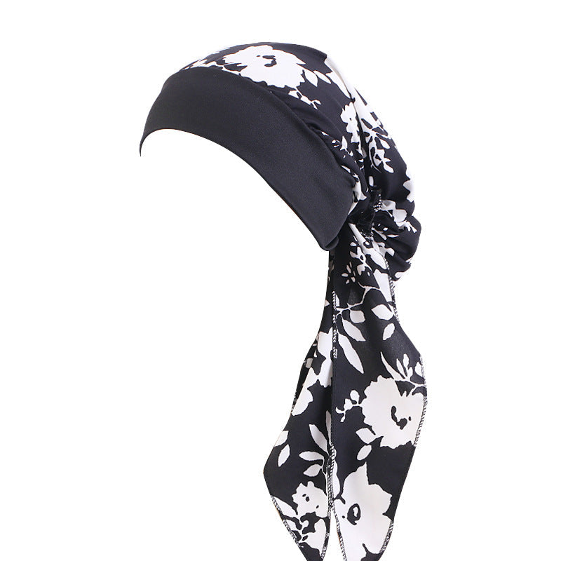 Ethnic Style Tie Tape Cap Elastic Wide Ribbon Baotou Cap Chemotherapy Cap Household Cap JDT-329C
