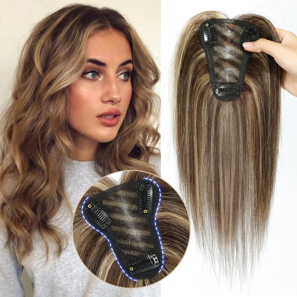 Human Hair Toppers for Women Real Human Hair Toppers Hair Pieces for Women 10 Inch Upgrade Swiss Base Hair Toppers for Women with Thinning Hair-Natural Black