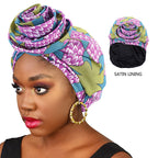 European and American Trendy Satin-Lined Turban Hat, Floral Hat, Amazon Headwrap Hat