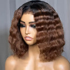 Chic Mid-part Lace Kinky Wave Wigs in Ombre Brown