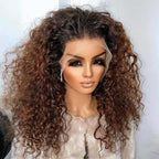 Perruque longue et bouclée marron chocolat 100 % cheveux naturels