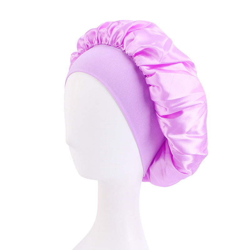 LOGO printing satin nightcap wide brimmed hair band round hat turban hat beauty salon home hat TJM-301