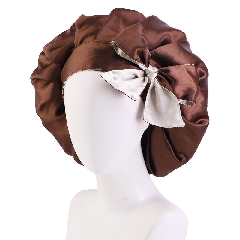 Custom Printed Logo Satin Sleep Cap with Ribbon, Professional Beauty and Makeup Cap, Source Factory Jdb-301N