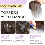 Clip in Bangs 100% Human Hair Toppers 360°3D Hair Pieces Clip On Air Bangs Extensions