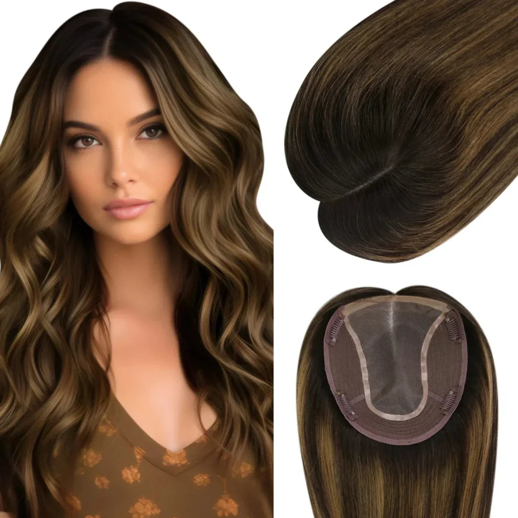 Women Hair Topper 6*7inch Large Base Hair Piece Balayage Brown