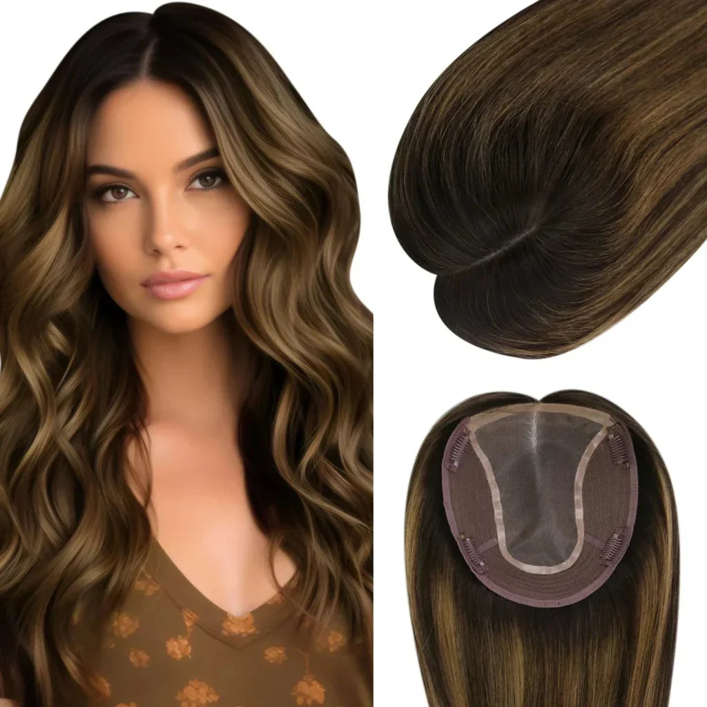 Women Hair Topper 6*7inch Large Base Hair Piece Balayage Brown