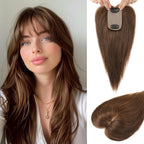 Human Hair Toppers for women 10 Inch Clip in Bangs 100％ Human Hair Toppers for Thinning Hair Cover Hair Pieces with Silk Base-Silver White