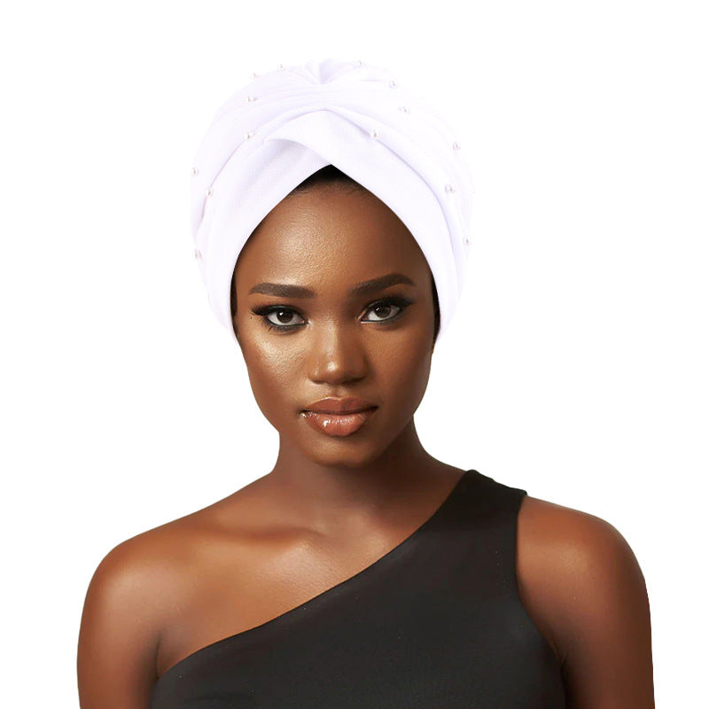 Amazon hot sale pearl diamond knotted headscarf hat ethnic pleated headscarf hat Indian hat JDT-486A-1